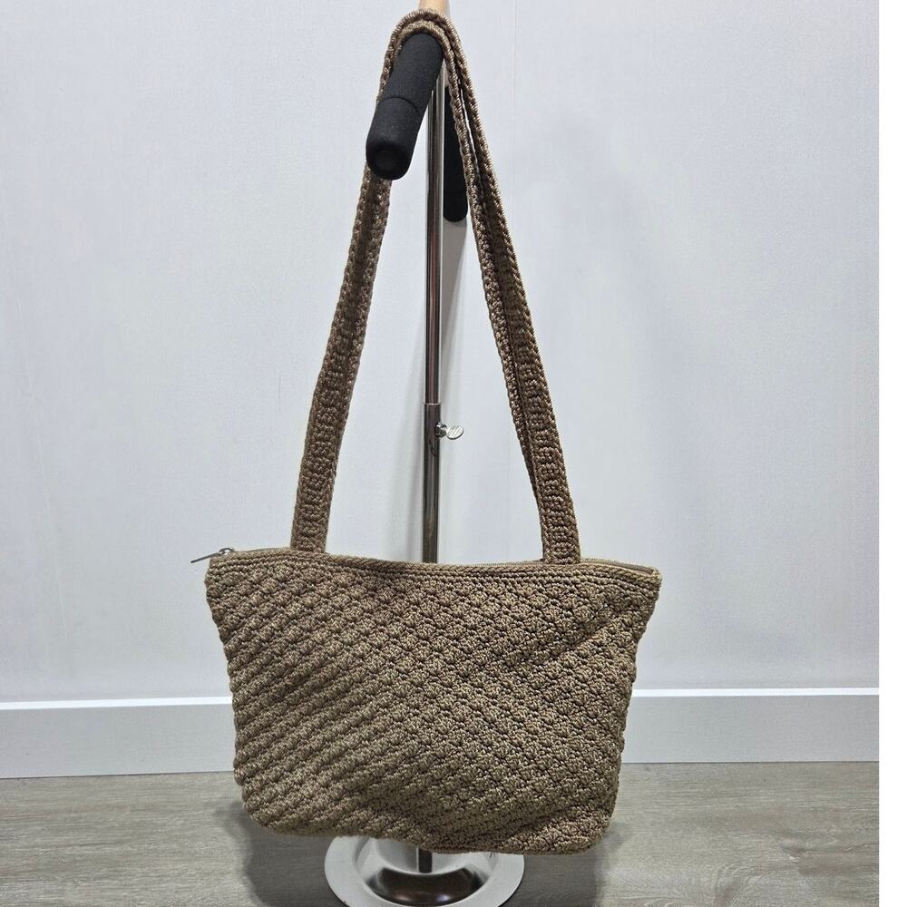 The Sak Hand Crochet Beige Classic Double Handle Tote Bag